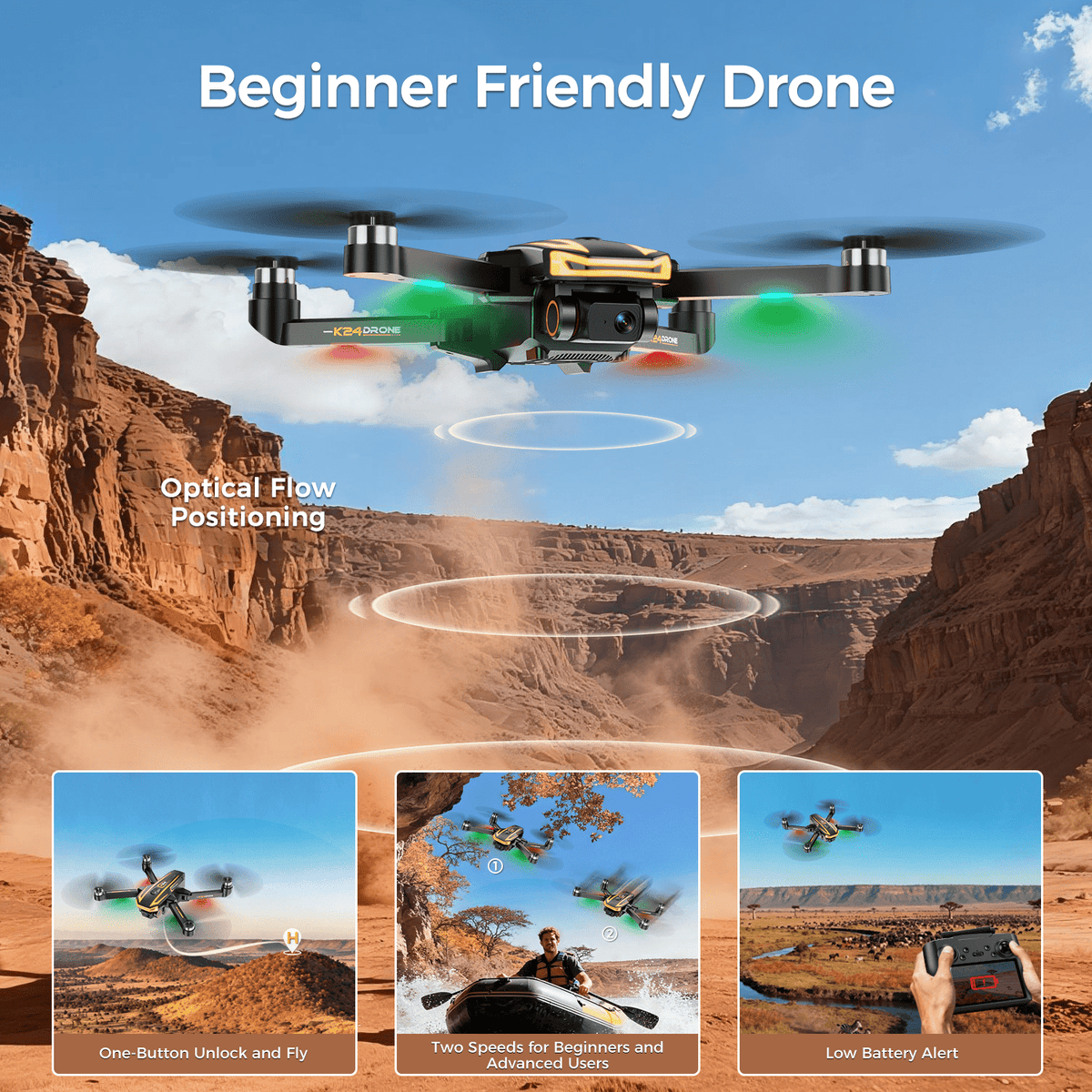 FPV Drone with Camera 4K for Adults,Big Screen on Remote Controller,2 pcs Batteries and Carrying Case,Gift for Men,Easy Fly Quadcopter for Beginners with Optical Flow Positioning
