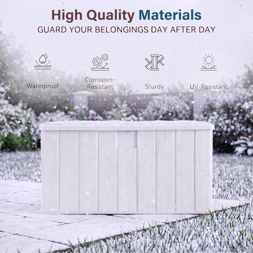 Winice 150 Gallon Outdoor Patio Box Deck Polyethylene Storage Box Backyard,Waterproof Deck Box, White