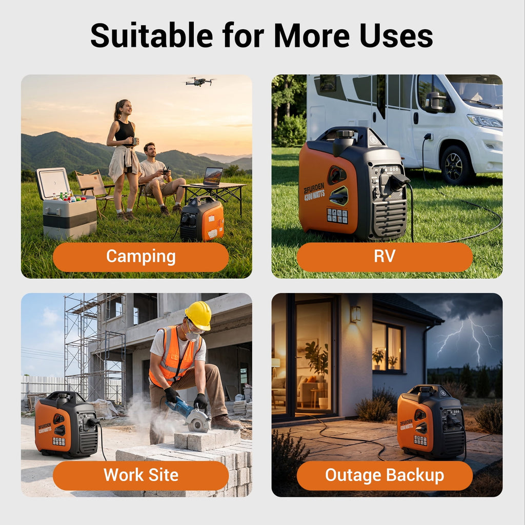 4300W Portable Inverter Generator, Gas Generator for Outdoor Camping and Home Backup Use, Super Quiet Low Oil Shutdown, ECO Mode
