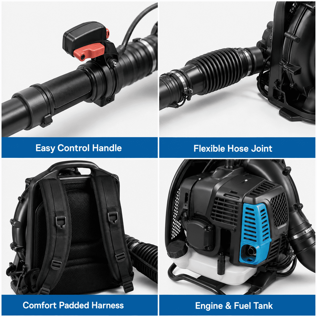 Gas Backpack Blower for Yard Cleanup, 75.6CC 2-Cycle Leaf Blower with Comfortable Harness, Adjustable Tube, Powerful Airflow for Leaves, Grass, Driveways and Outdoor Maintenance