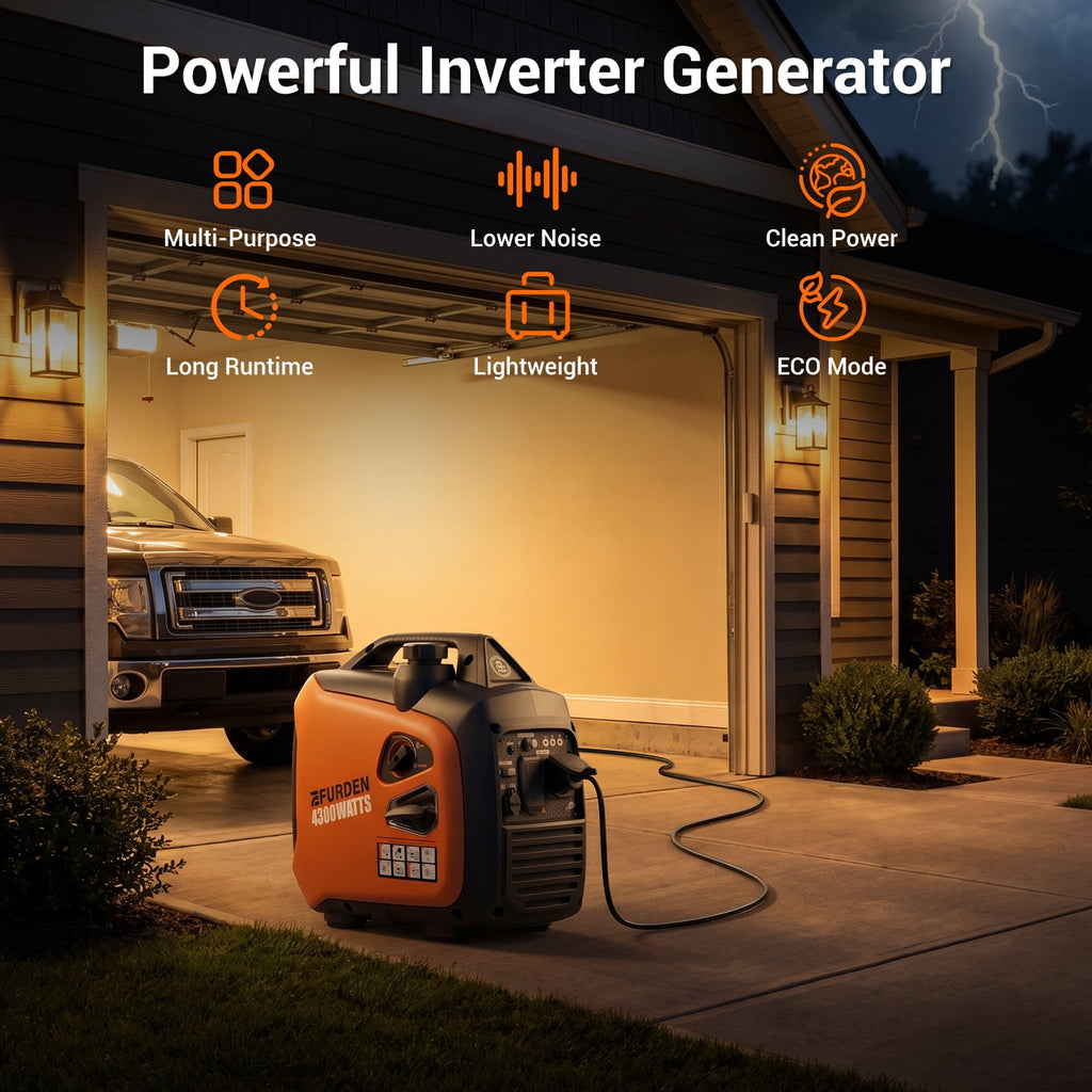 4300W Portable Inverter Generator, Gas Generator for Outdoor Camping and Home Backup Use, Super Quiet Low Oil Shutdown, ECO Mode