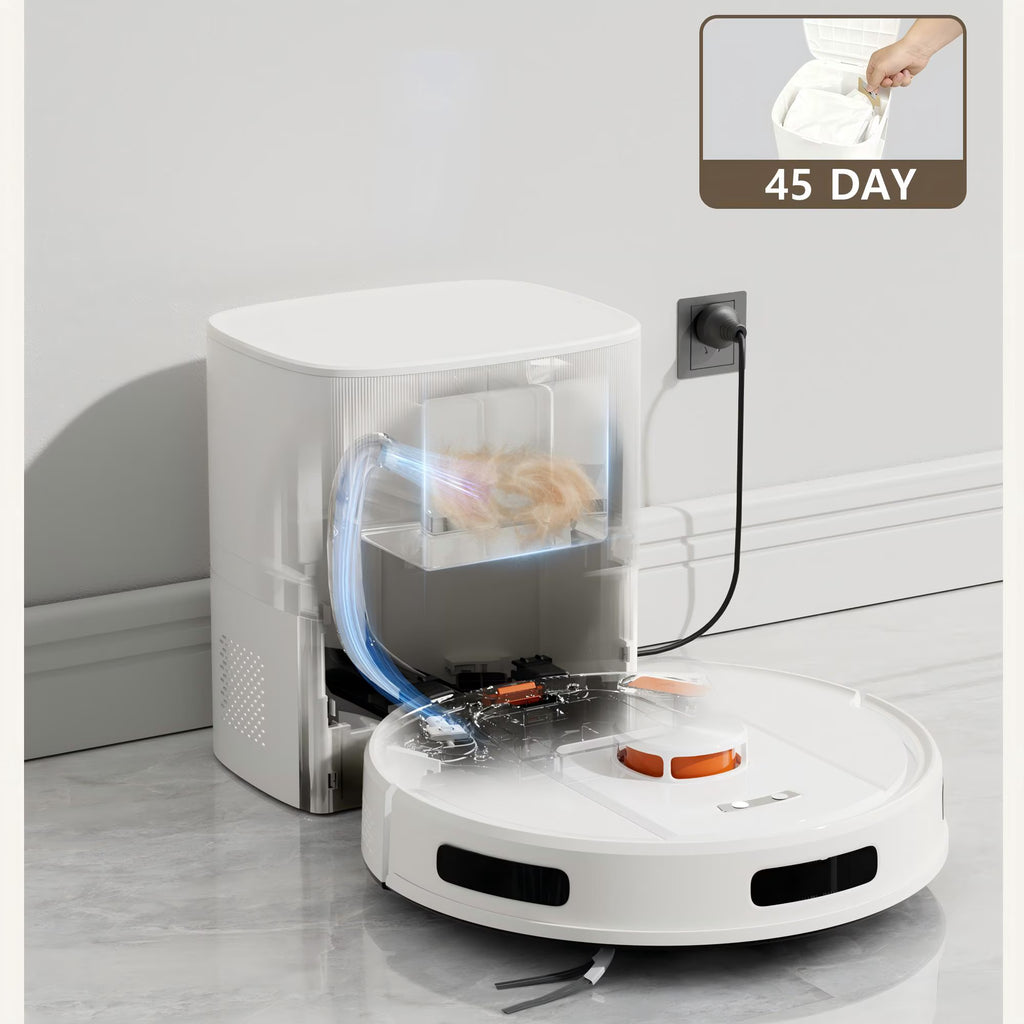 Robot Vacuum and Mop Combo Cleaner 9000pa,85 Days Self-Emptying & Recharging Station with 3D Home Mapping for Debris/Stain/Hair/Pet, L1 PRO, White