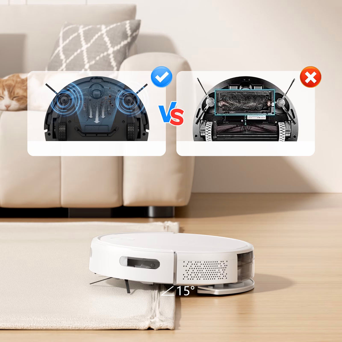 C2-v2 Robot Vacuum and Mop Combo Cleaner, 3-in-1, 8000Pa Suction, 5200mAh Battery, White
